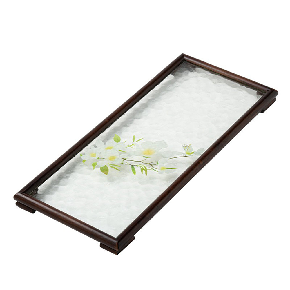 Walnut Glass Ripple Tea Tray