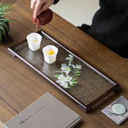 Walnut Glass Ripple Tea Tray