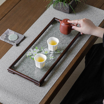 Walnut Glass Ripple Tea Tray