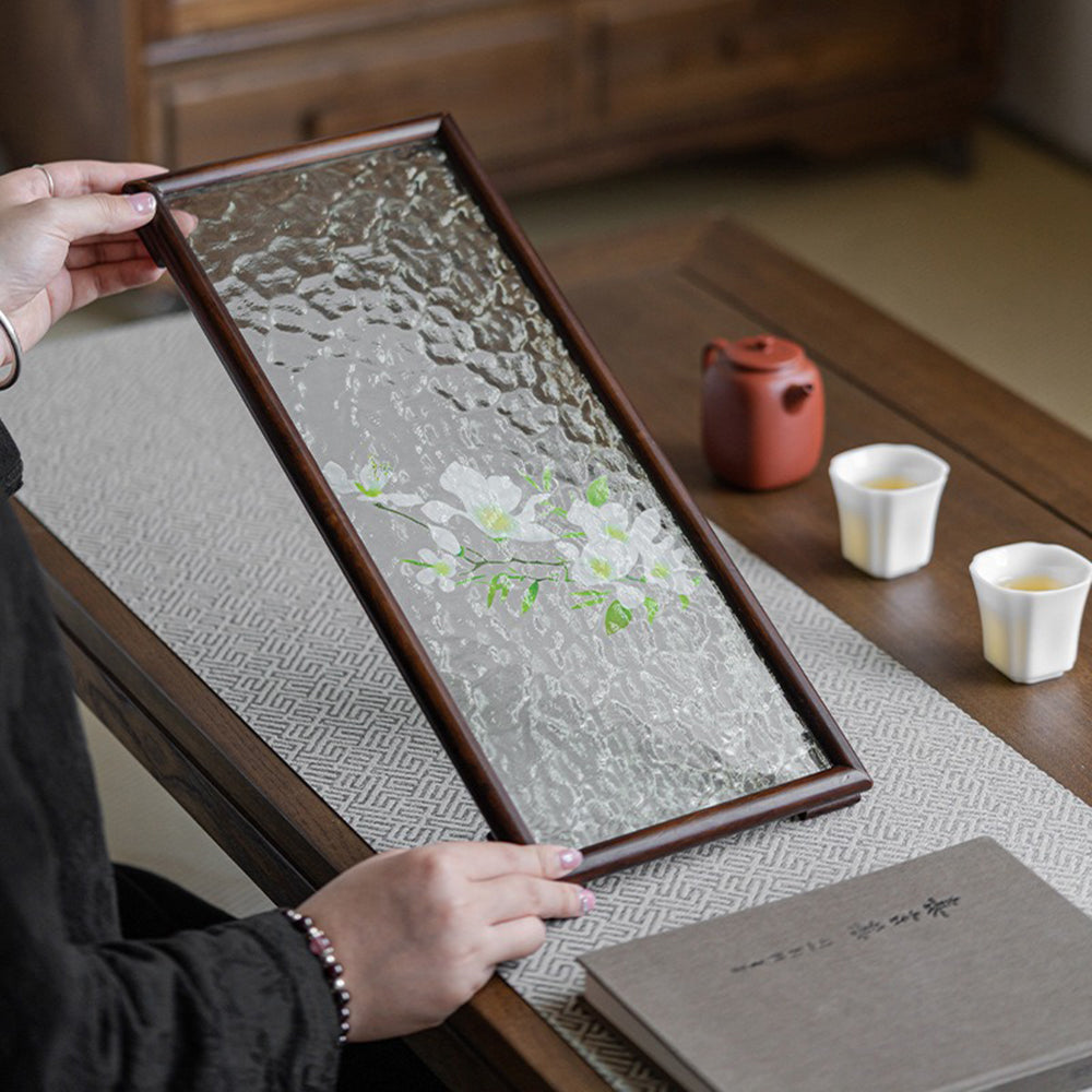 Walnut Glass Ripple Tea Tray