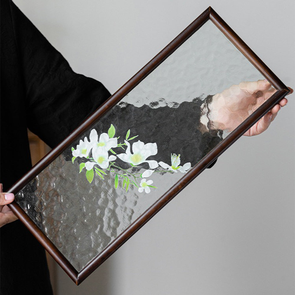 Walnut Glass Ripple Tea Tray