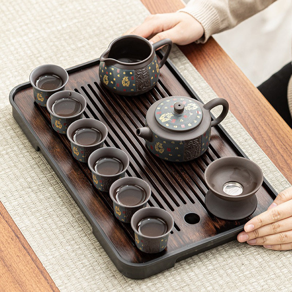 Purple Clay Tea Set With Storage Box Tray