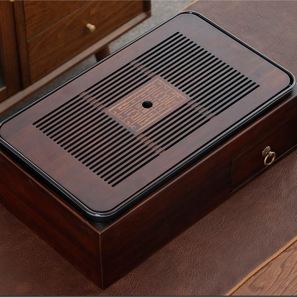 Japanese Black Pottery Tea Set With Storage Box Tray