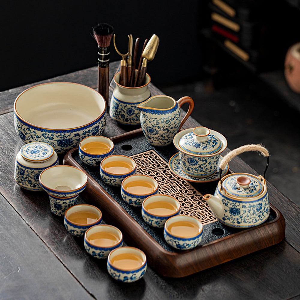 Blue And White Ruyao Gongfu Tea Set