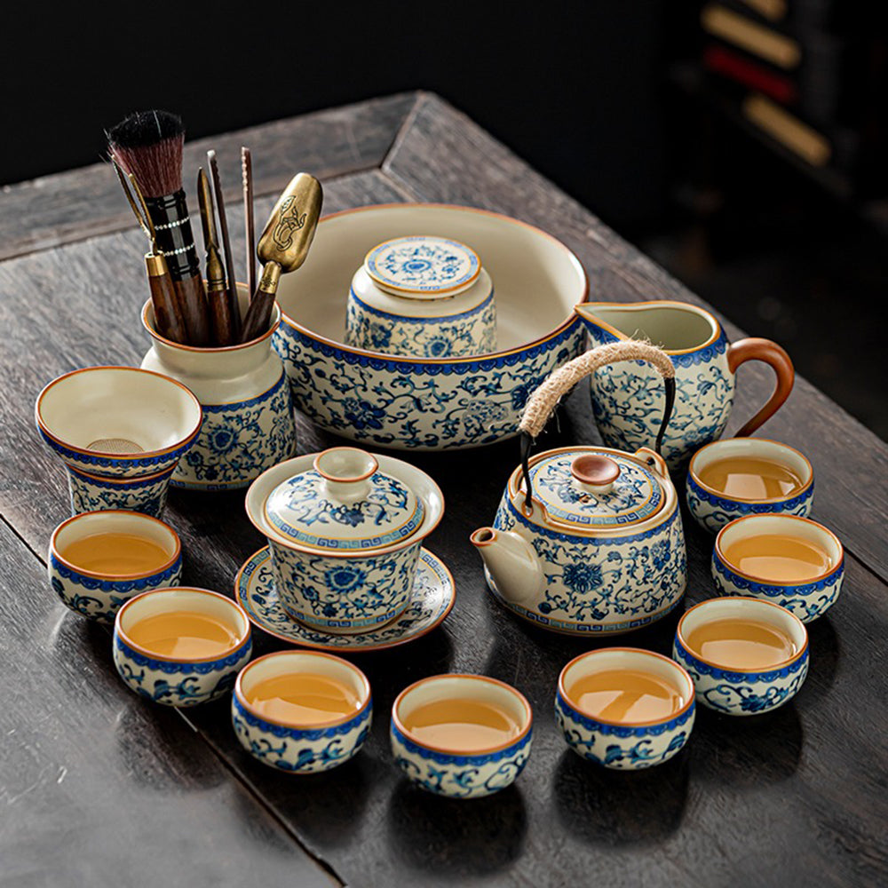 Blue And White Ruyao Gongfu Tea Set