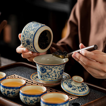 Blue And White Ruyao Gongfu Tea Set