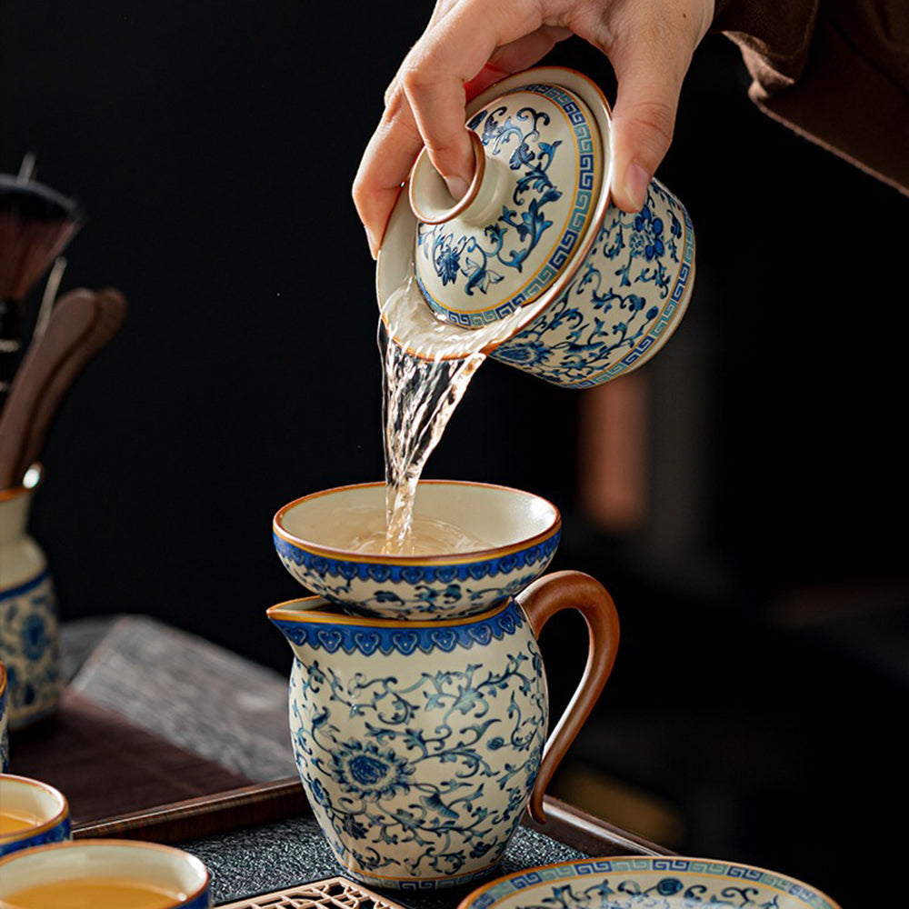 Blue And White Ruyao Gongfu Tea Set