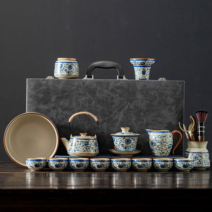 Blue And White Ruyao Gongfu Tea Set