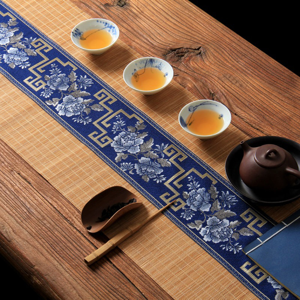 Floral Embroidery Bamboo Tea Mat