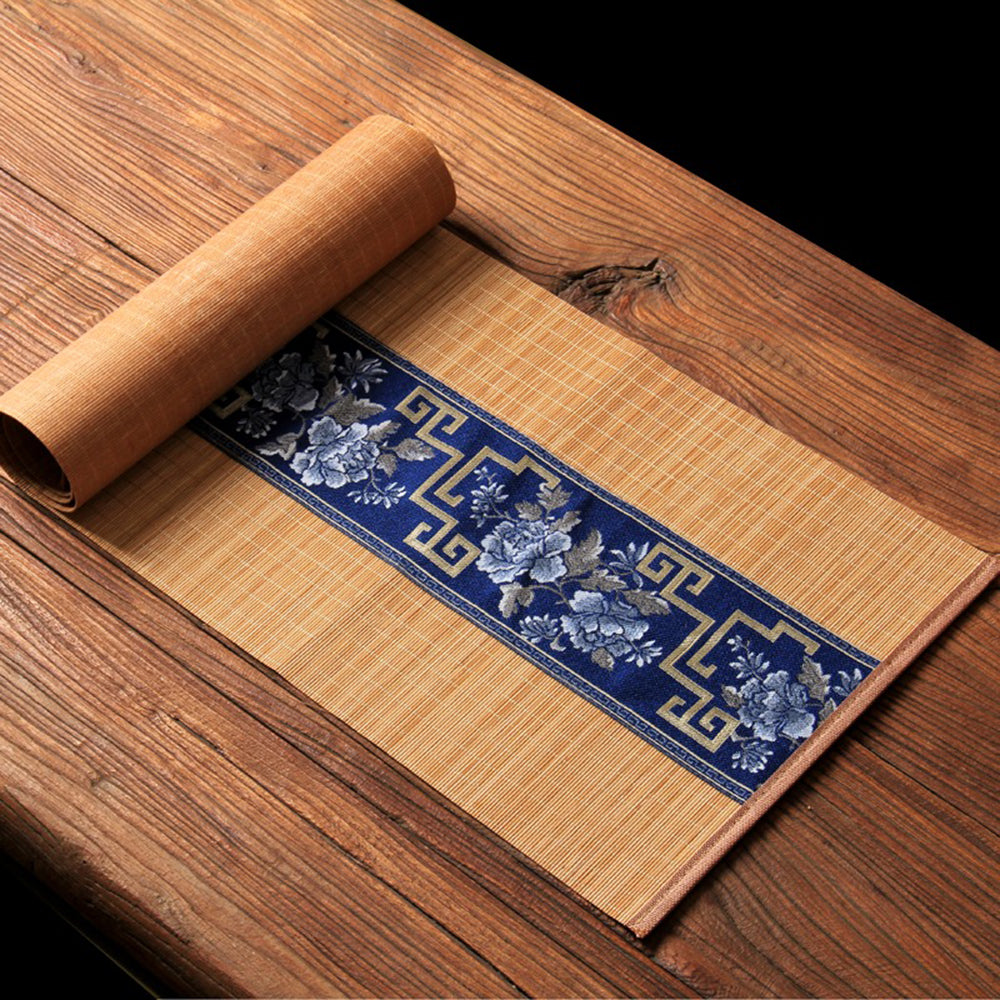 Floral Embroidery Bamboo Tea Mat