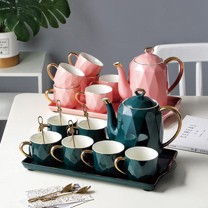 Diamond Cut Facets Ceramic Modern Tea Set