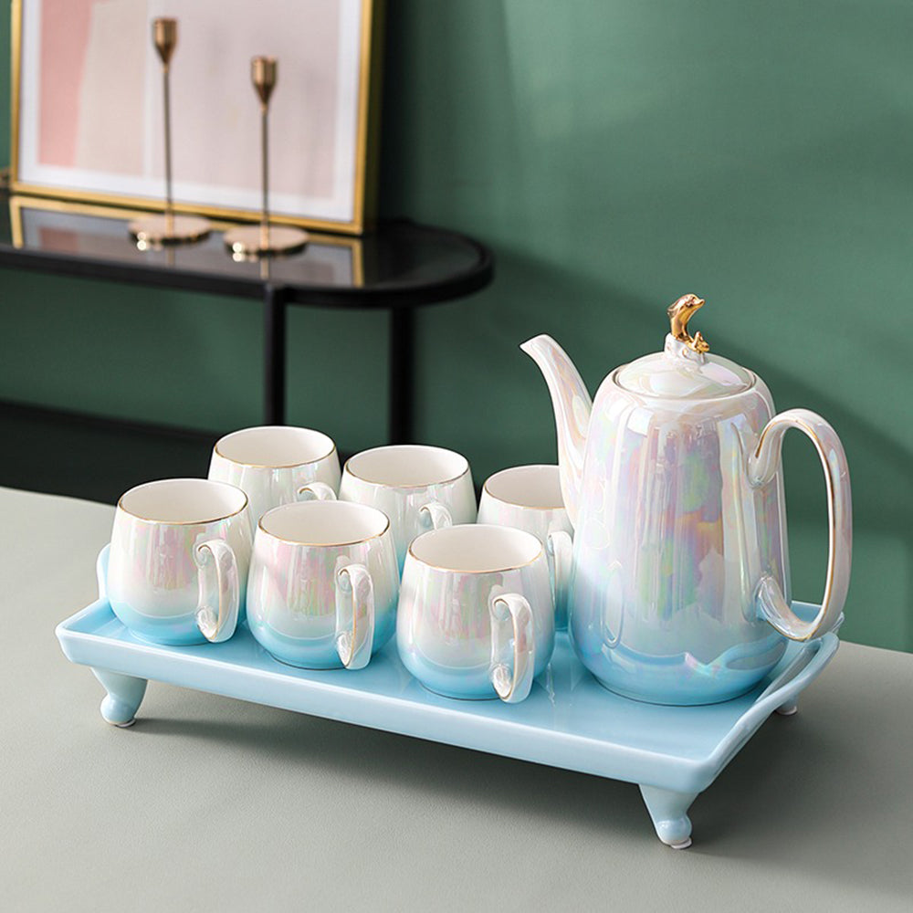 Gradient Blue Pearl Glaze Modern Tea Set