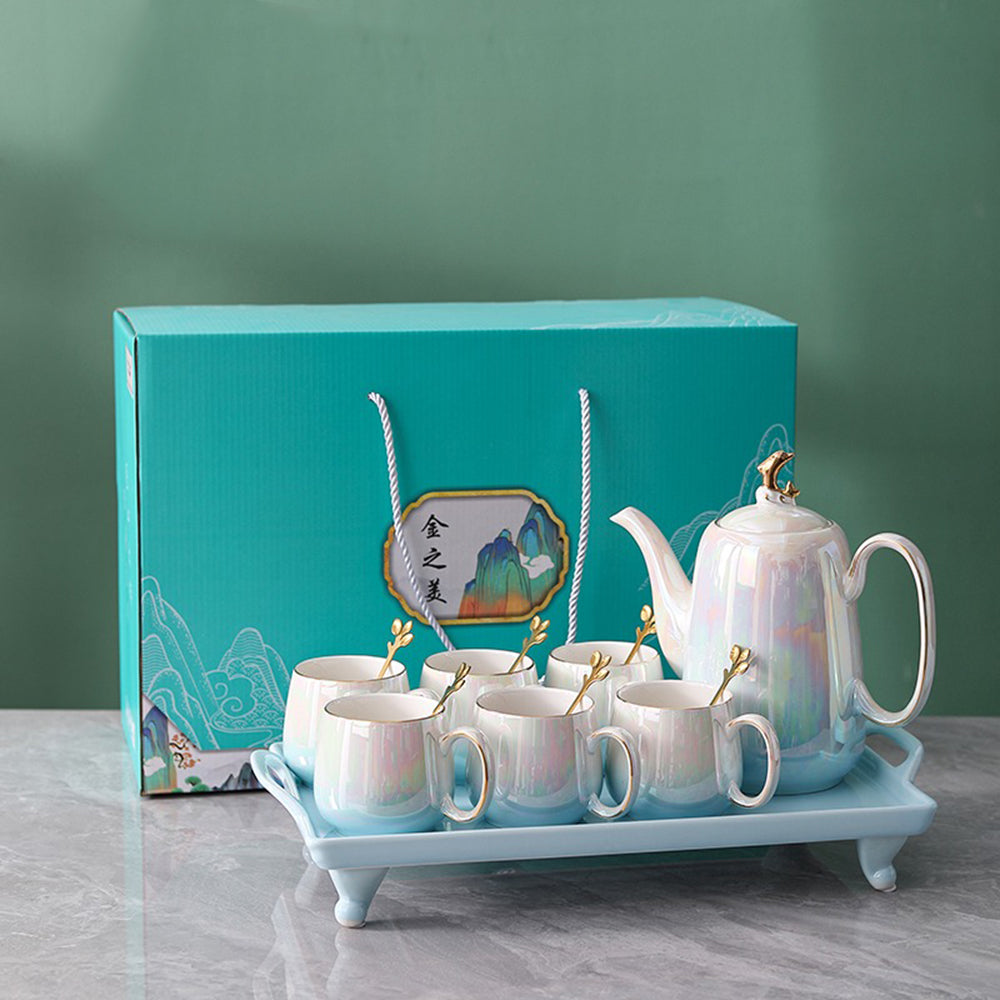 Gradient Blue Pearl Glaze Modern Tea Set