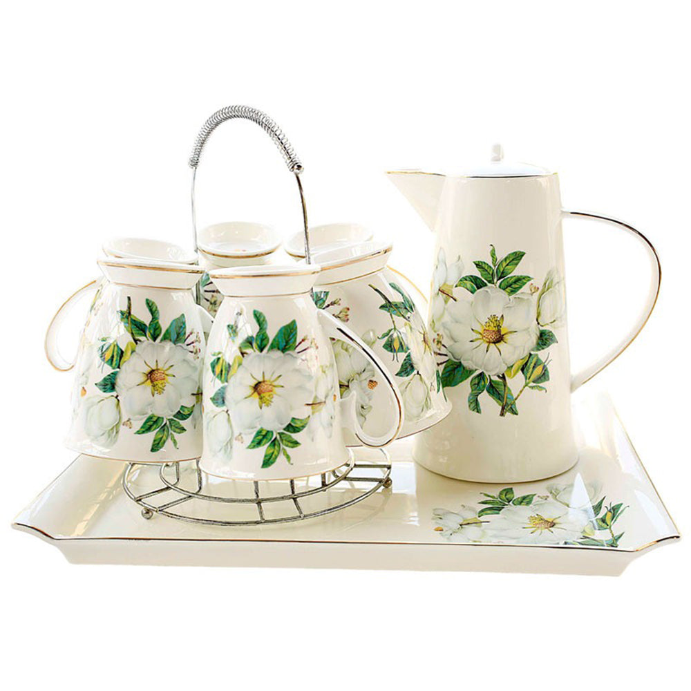 Bone China Camellia Flowers Modern Tea Set