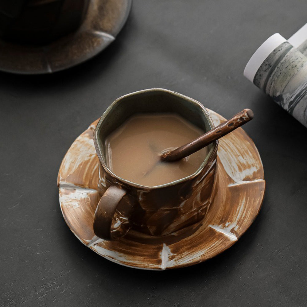 Irregular Kiyomizu-yaki Mug With Saucer