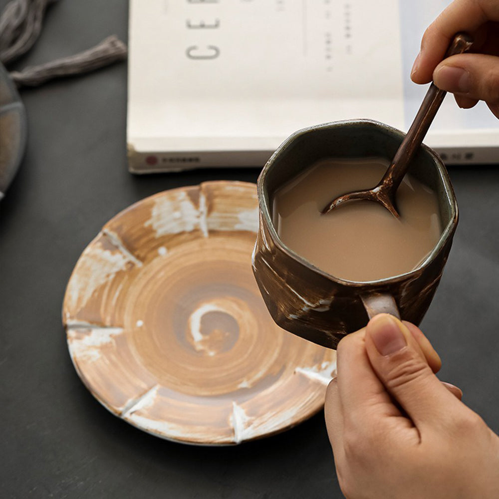 Irregular Kiyomizu-yaki Mug With Saucer