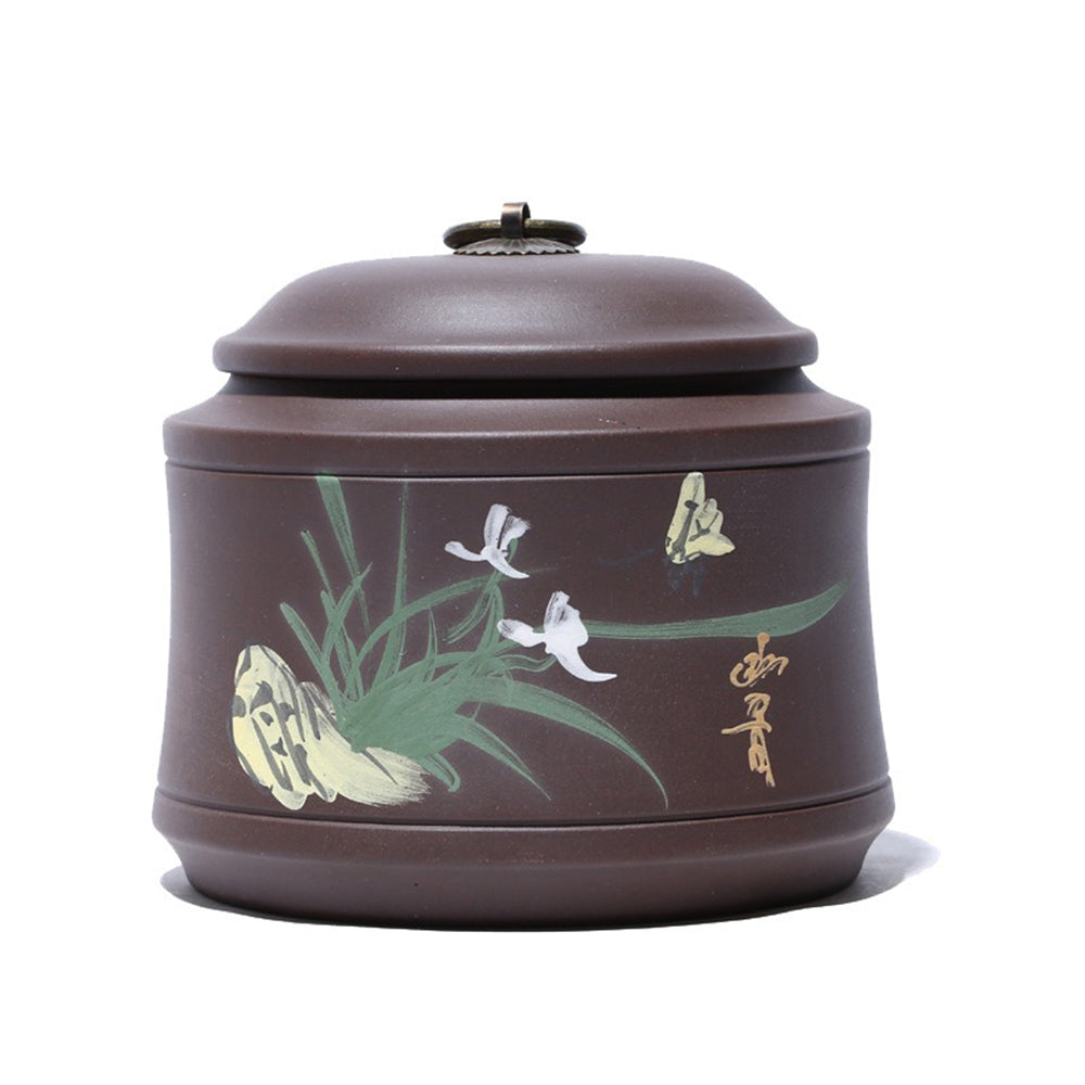 Yixing Purple Clay Orchid Tea Caddy