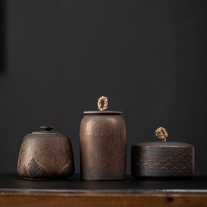 Handmade Japanese Coarse Pottery Tea Caddy