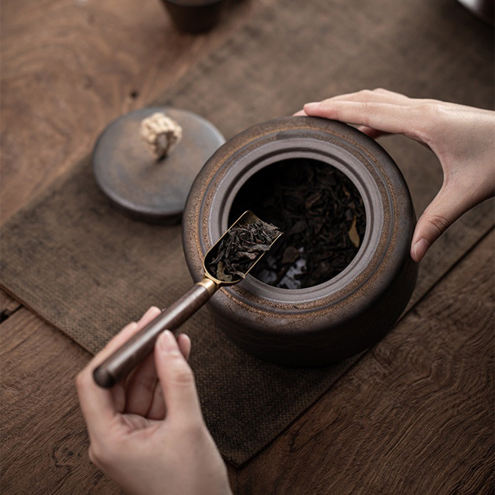 Handmade Japanese Coarse Pottery Tea Caddy