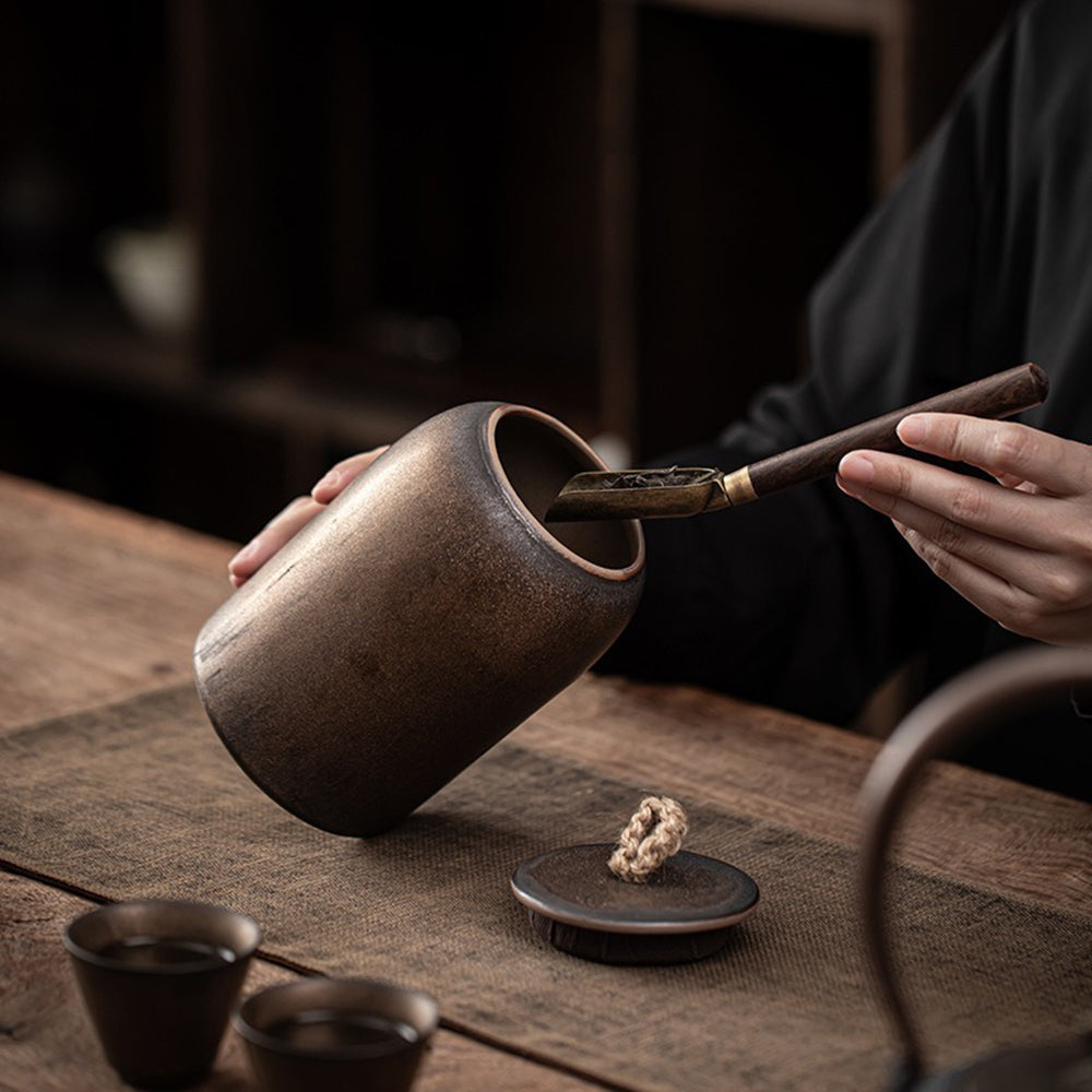 Handmade Japanese Coarse Pottery Tea Caddy