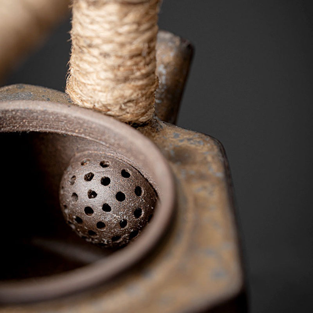 Coarse Pottery Hexagon Teapot With Candle Warmer