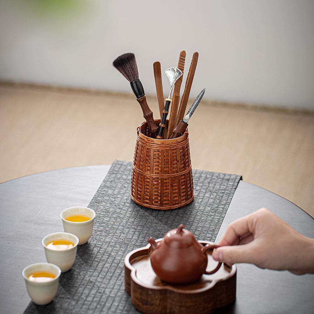 Bamboo Tea Utensils Set With Woven Holder