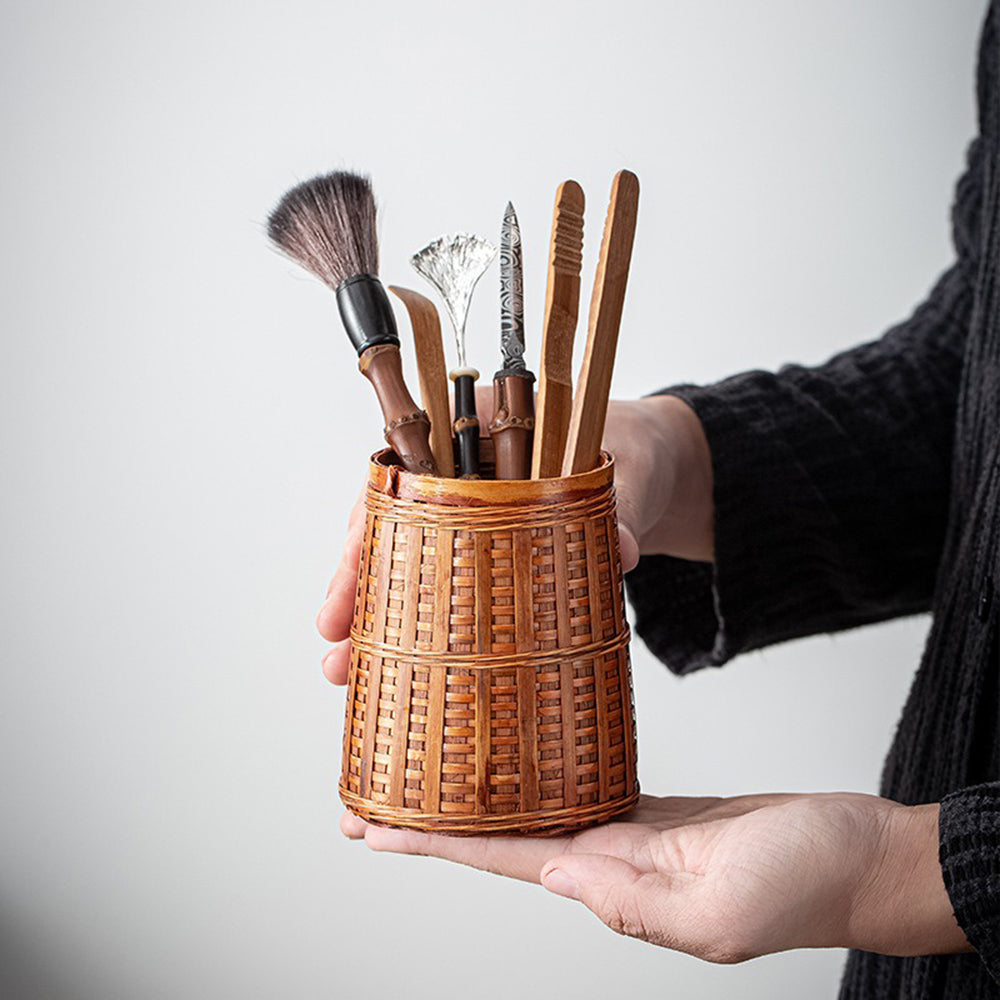 Bamboo Tea Utensils Set With Woven Holder