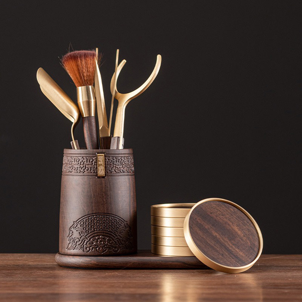 Ebony Tea Utensils Set With Coaster