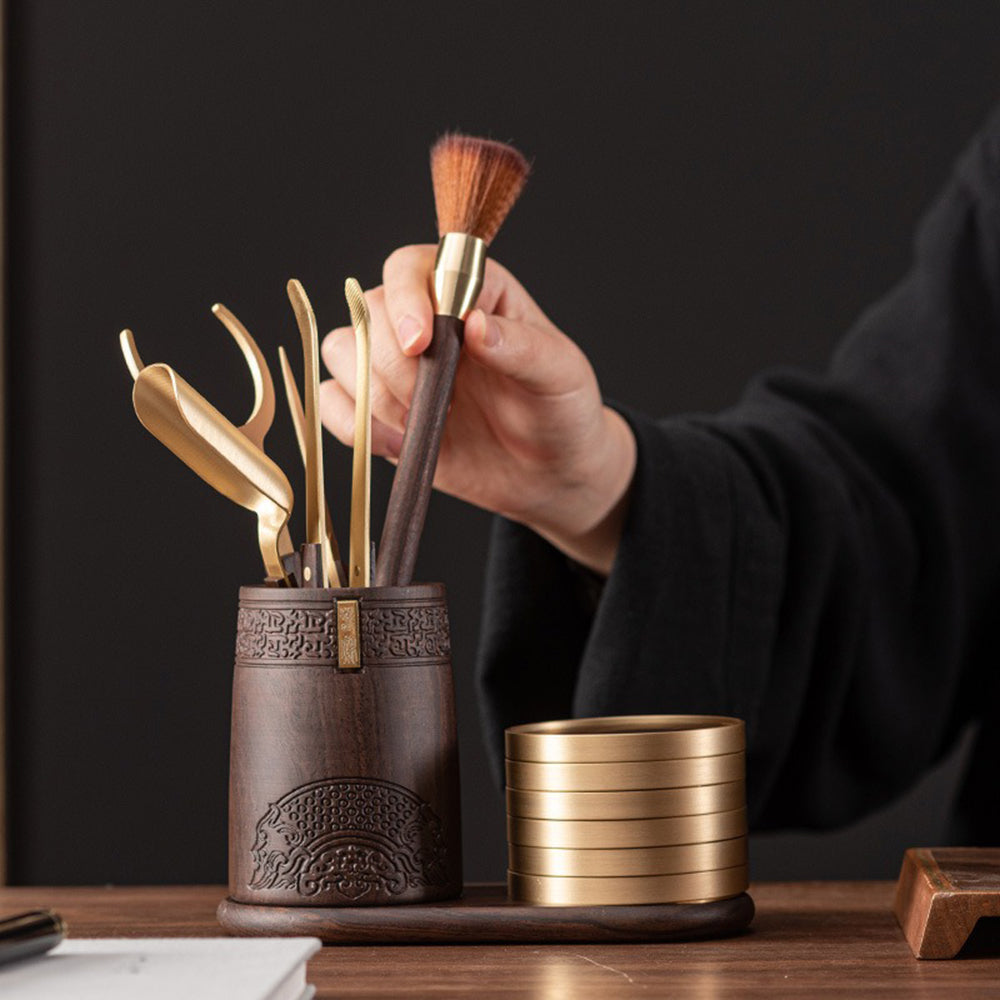 Ebony Tea Utensils Set With Coaster