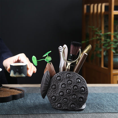 Ebony Tea Utensils Set With Lotus Pod Holder