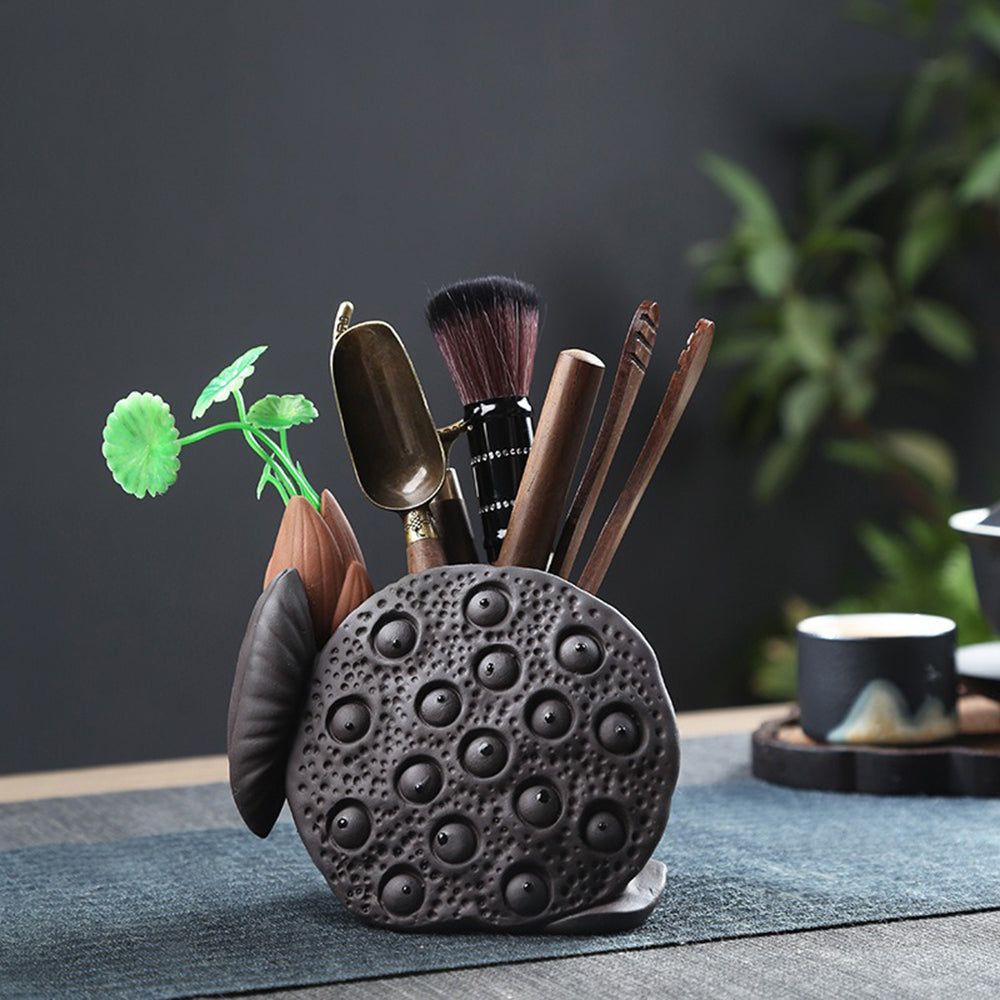 Ebony Tea Utensils Set With Lotus Pod Holder