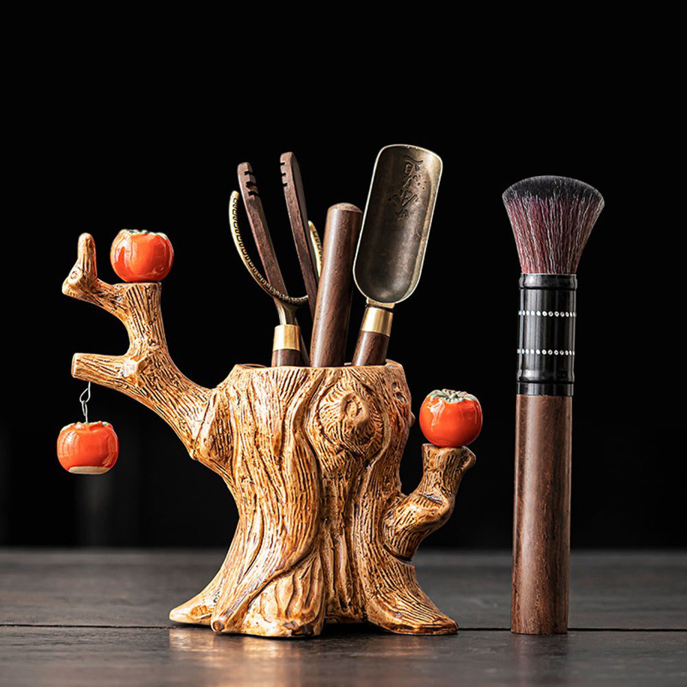 Ebony Persimmon Tree Stump Tea Utensils Set