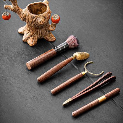 Ebony Persimmon Tree Stump Tea Utensils Set