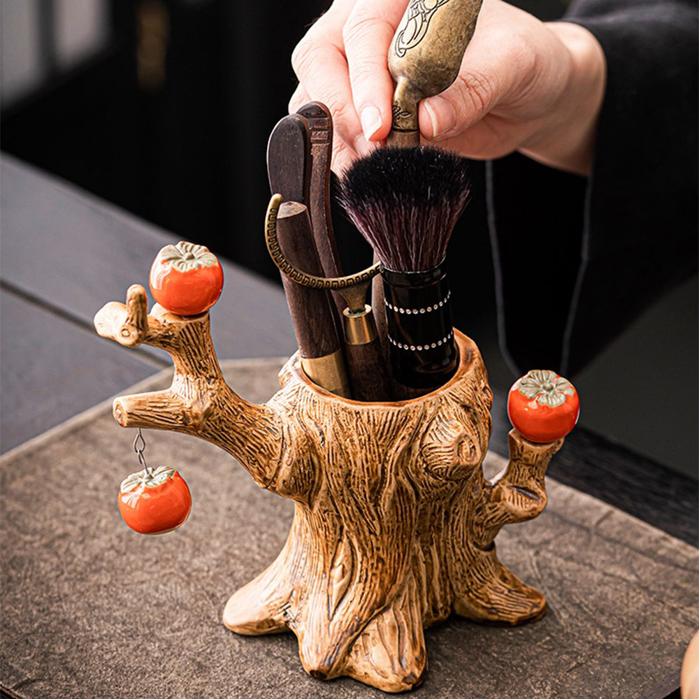 Ebony Persimmon Tree Stump Tea Utensils Set