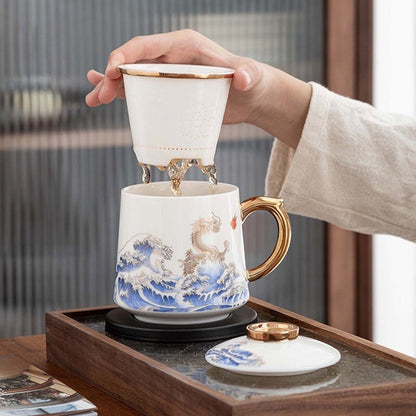 Dragon And Sea Wave Jade Porcelain Tea Cup