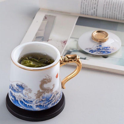 Dragon And Sea Wave Jade Porcelain Tea Cup