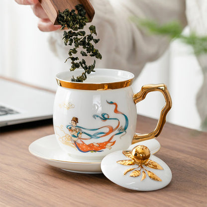 Dunhuang Flying Apsaras Mutton Fat Jade Porcelain Tea Cup