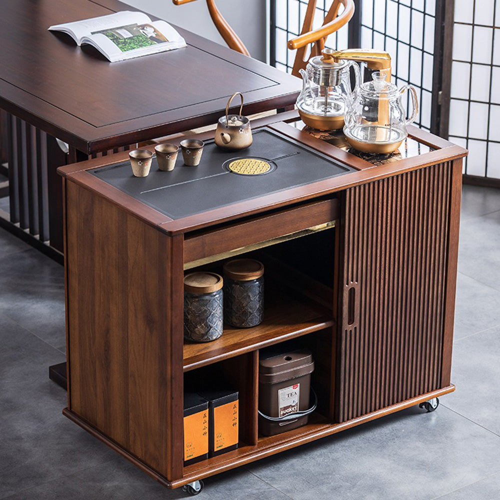 Movable Tea Table With Black Stone Tea Tray