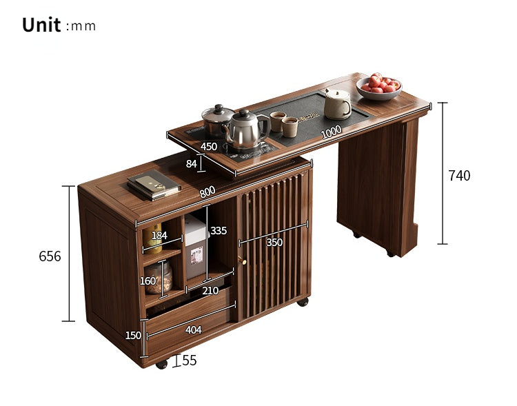 Extendable &amp; Rotatable Walnut Movable Tea Table