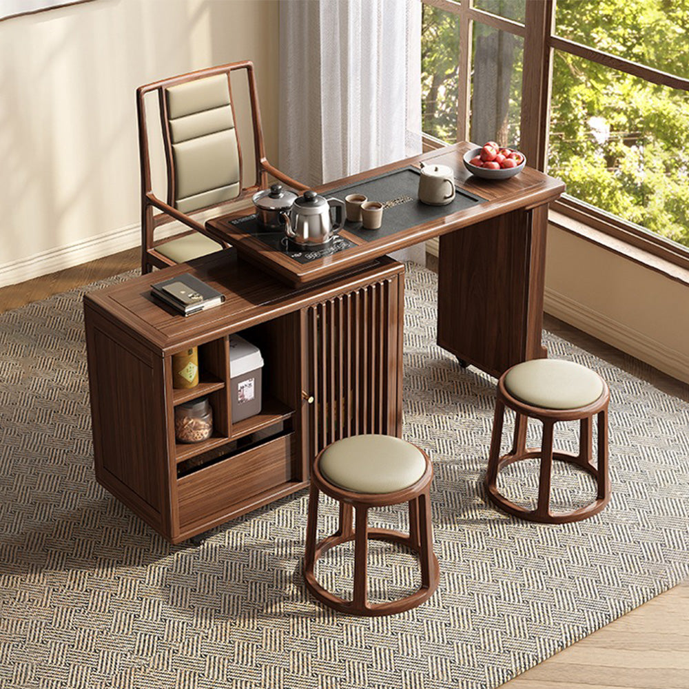 Extendable &amp; Rotatable Walnut Movable Tea Table