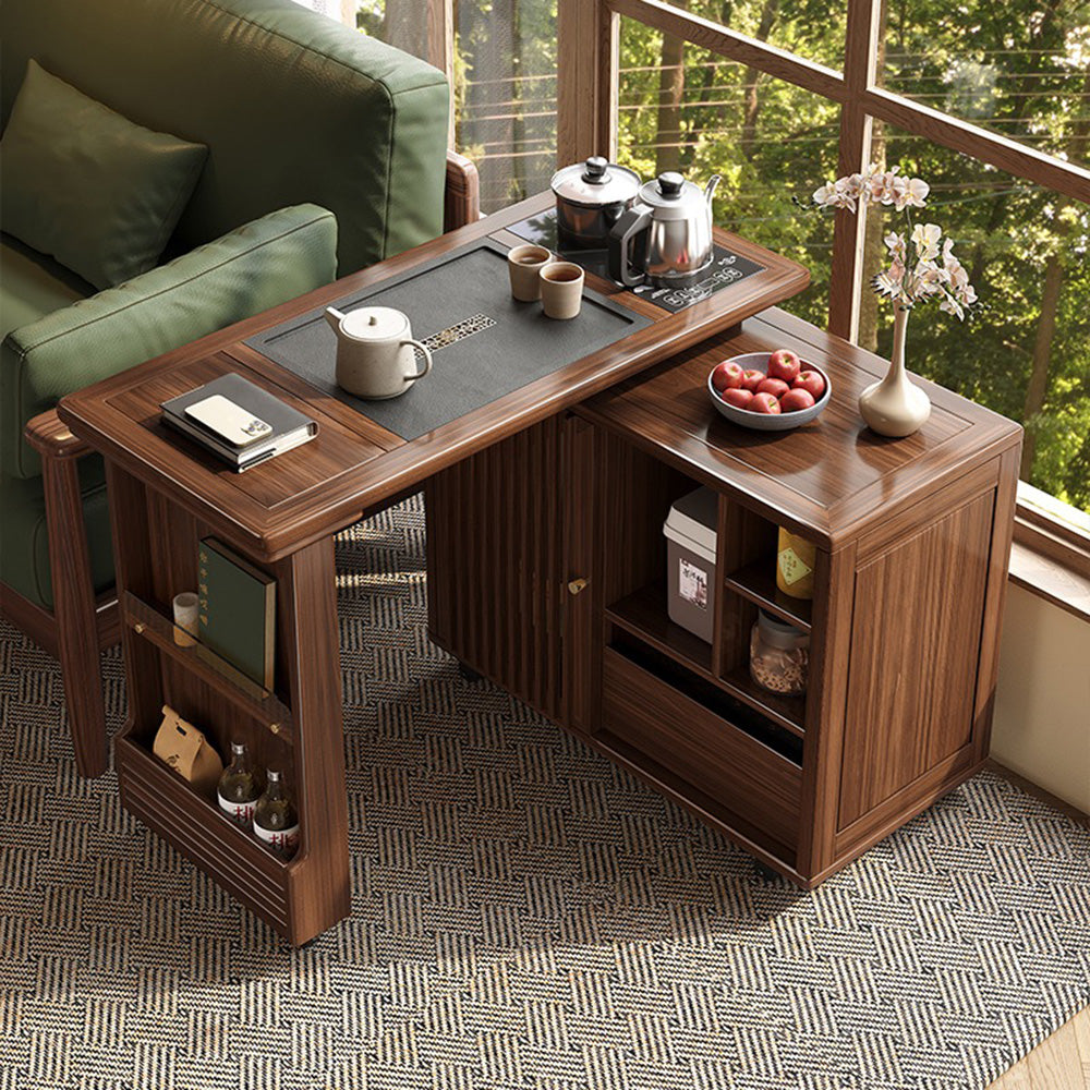 Extendable &amp; Rotatable Walnut Movable Tea Table