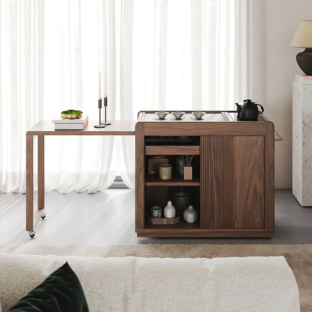 Extendable Walnut Movable Tea Table