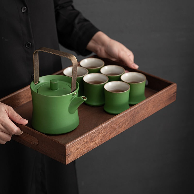 Chinese Green Bamboo Porcelain Tea Set