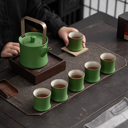 Chinese Green Bamboo Porcelain Tea Set