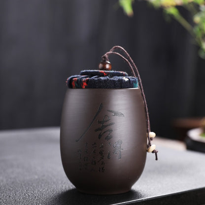 Purple Clay Chinese Characters Tea Caddy