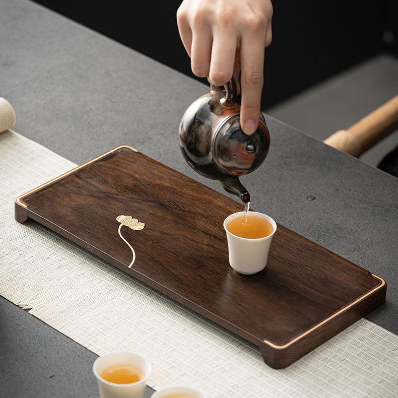 Ebony Small Tea Tray With Silver Lotus