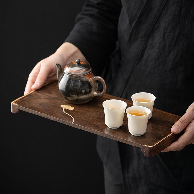 Ebony Small Tea Tray With Silver Lotus