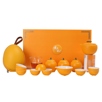 Chinese Orange Tea Set With Travel Set