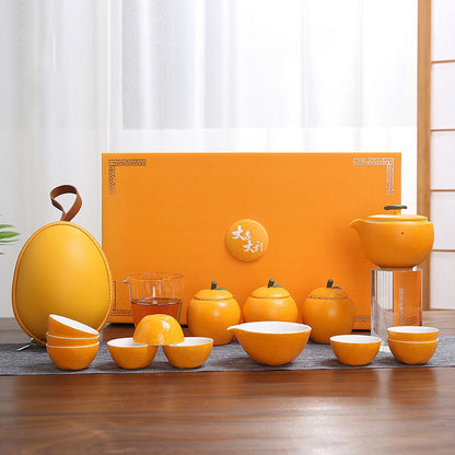 Chinese Orange Tea Set With Travel Set
