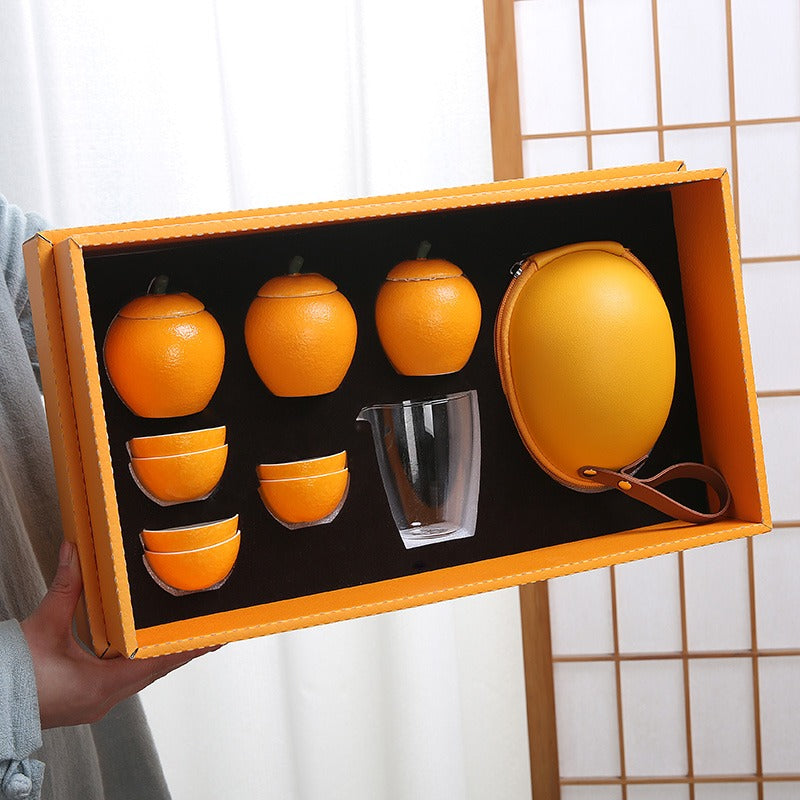 Chinese Orange Tea Set With Travel Set